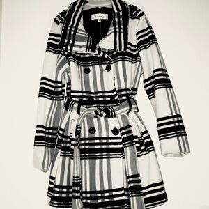 Sebby Black, White, and Gray Plaid Double Breasted Pea Coat Jacket Size Small